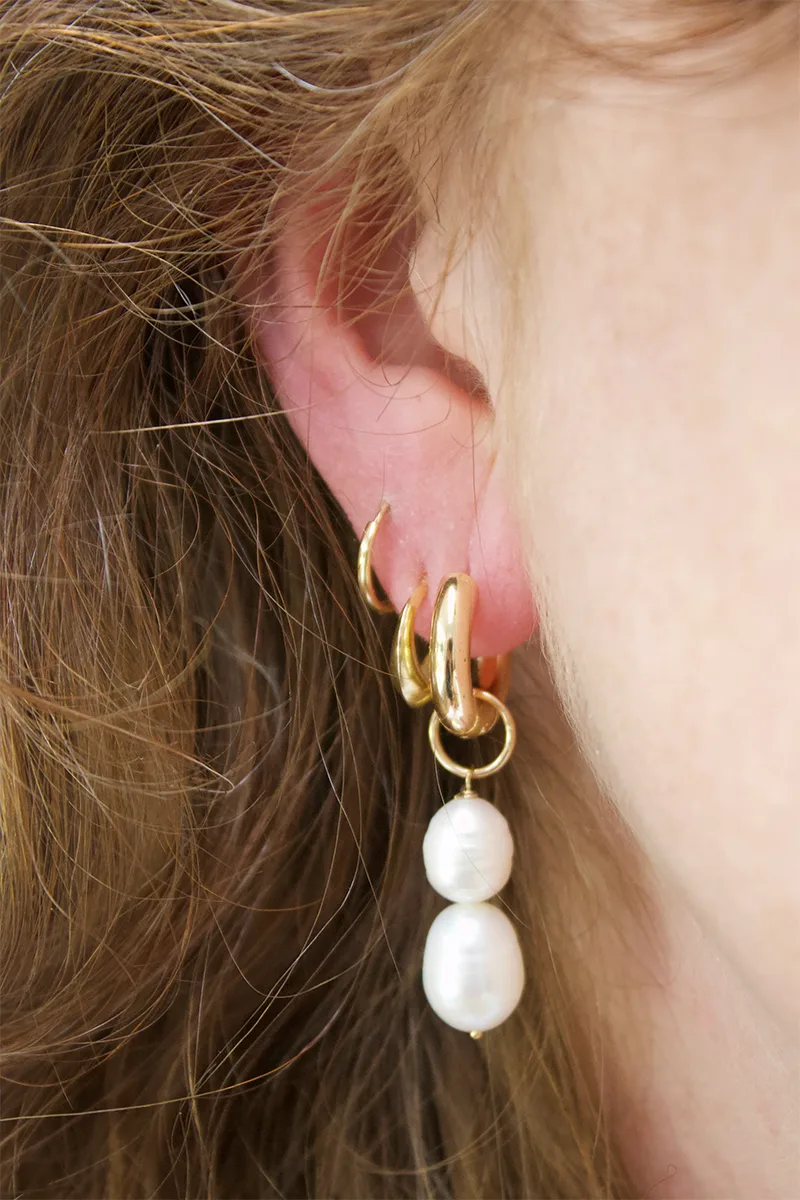 Juno Pearl Double Drop — Gold hoop earrings product view 3