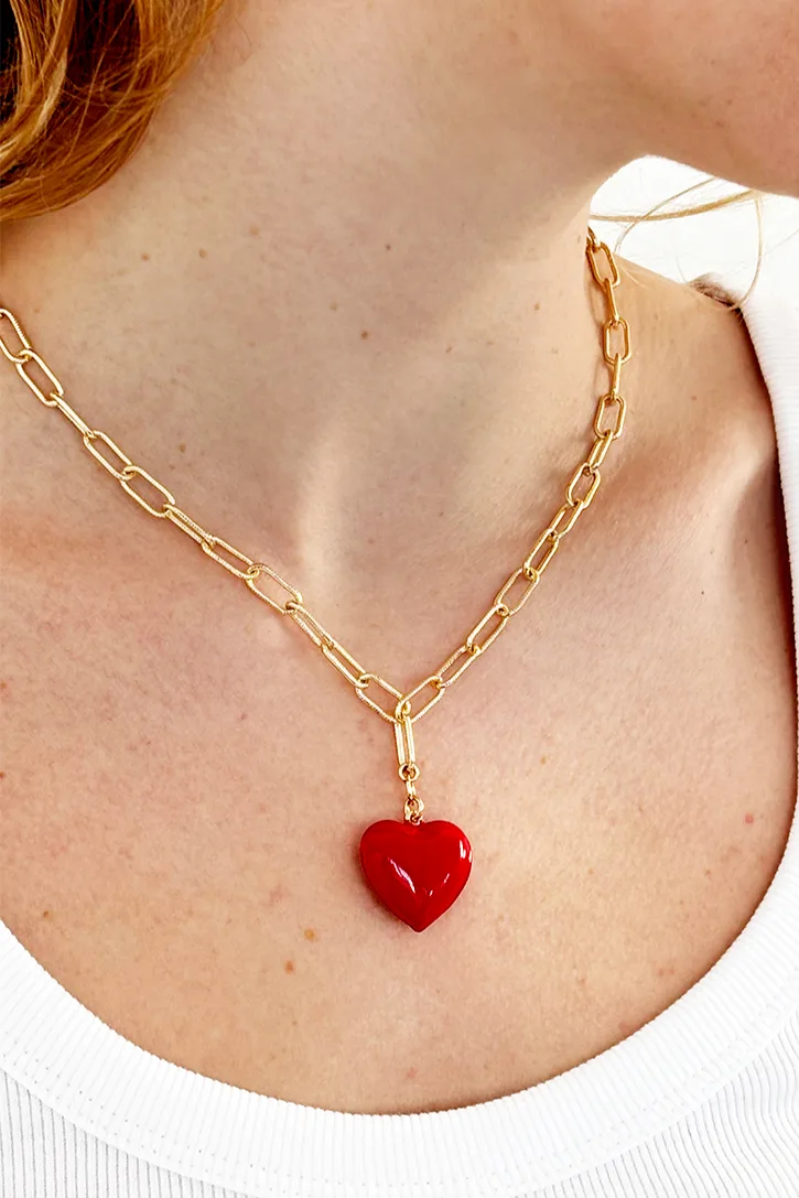 Red Hot Heart — Gold Necklace Chain product view 3