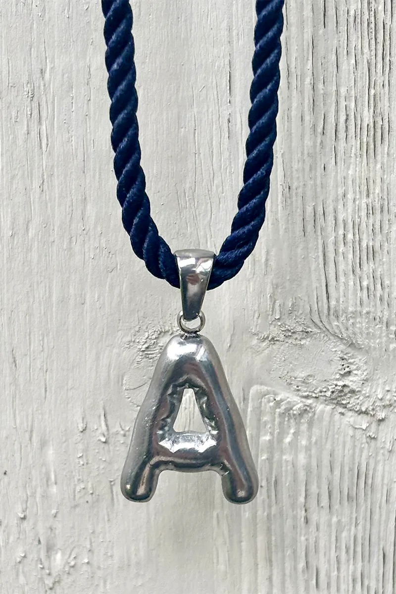 Initial On A String - Silver - Navy — Cord Necklace product view 1