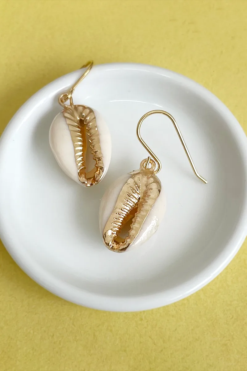 Cowrie Drops — Gold Shell Earrings product view 2