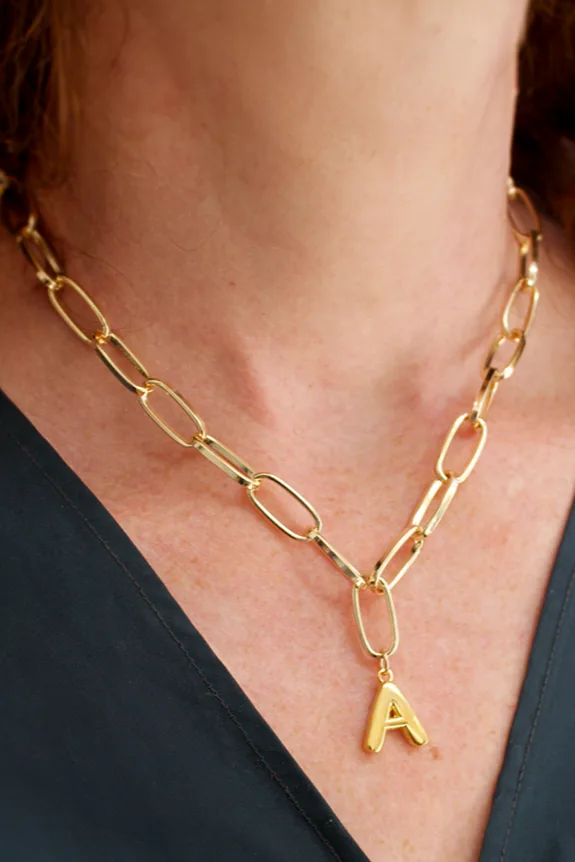 Bubble Initial - Gold Letter — Gold Necklace Chain product view 2