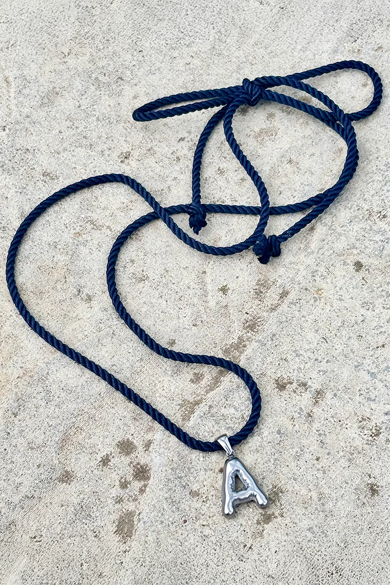 Initial On A String - Silver - Navy — Cord Necklace product view 4