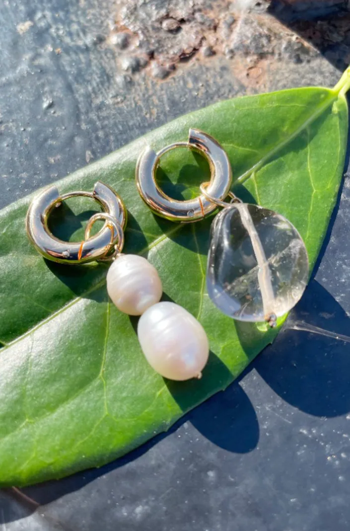 Juno Pearl Double Drop — Gold hoop earrings product view 2