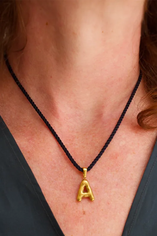 Initial On A String - Silver - Navy — Cord Necklace product view 3