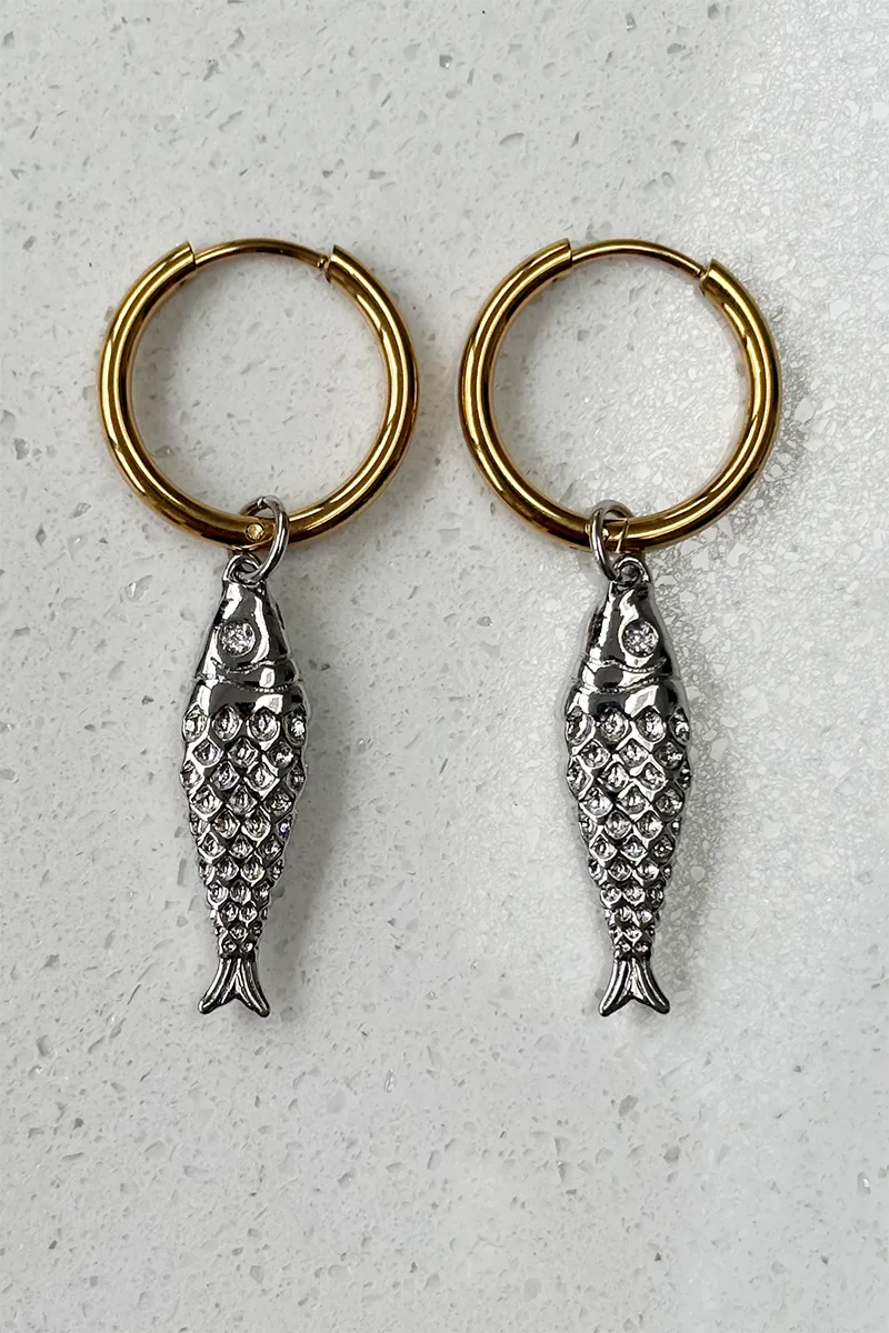 Fissh - Mixed Metal — Gold hoop earrings product view 1