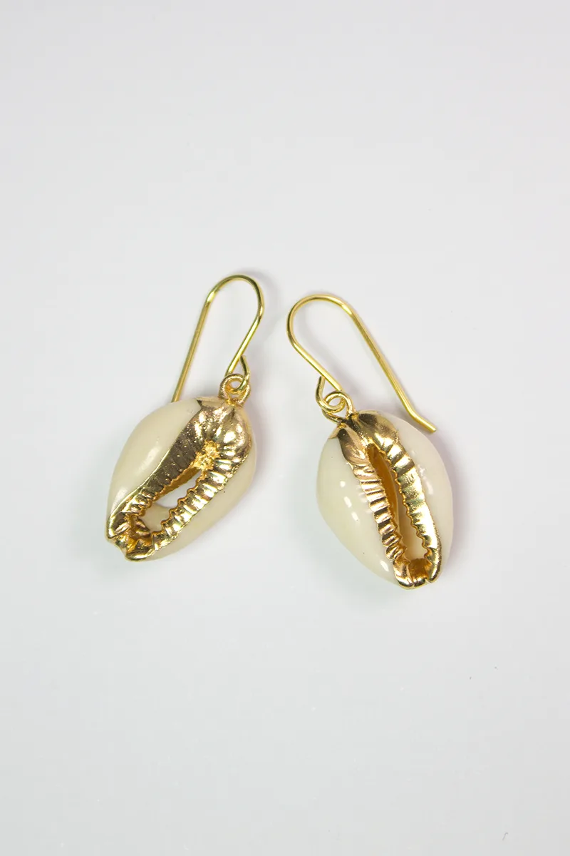 Cowrie Drops — Gold Shell Earrings product view 3