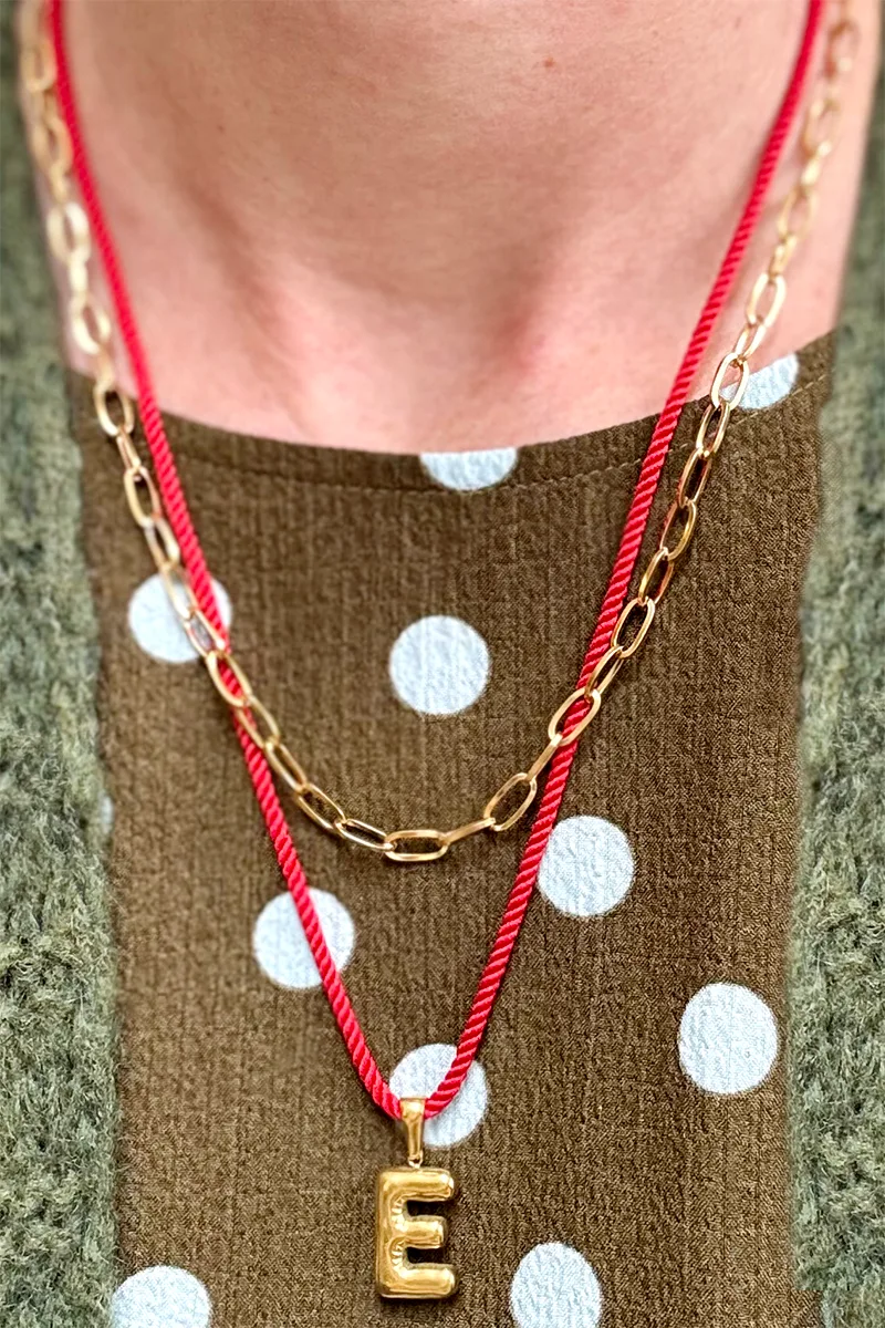 Initial On A String - Silver - Red — Cord Necklace product view 2