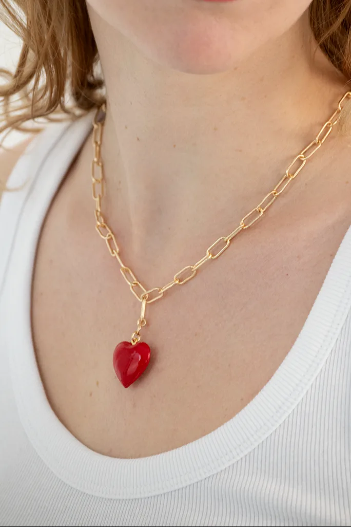 Red Hot Heart — Gold Necklace Chain product view 1