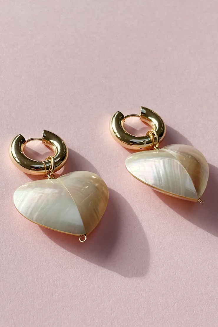 Pearly Heart - Earrings — Gold hoop earrings product view 3