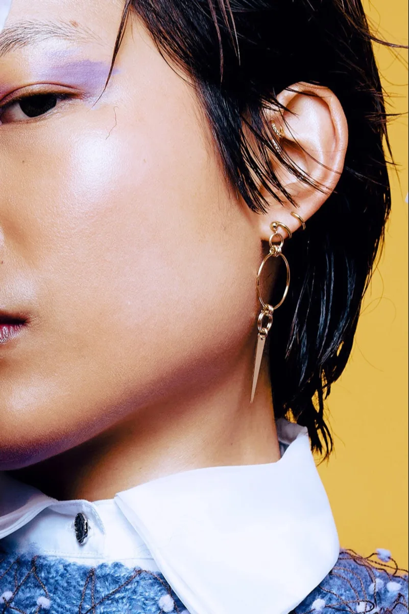Hanley — Gold Earrings Stud Drop product view 2