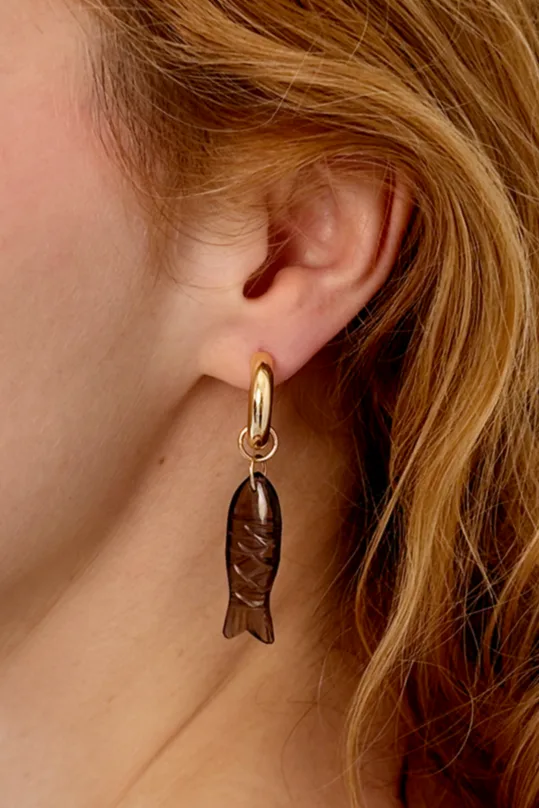 Juno Quartz Fish — Gold hoop earrings product view 1