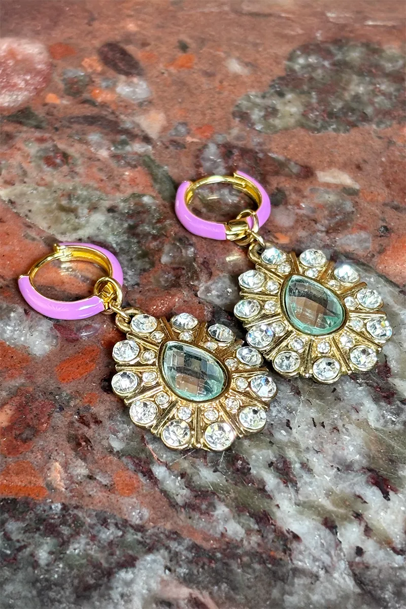 Pl X Ri - Lilac Enamel & Gems — Gold hoop earrings product view 2
