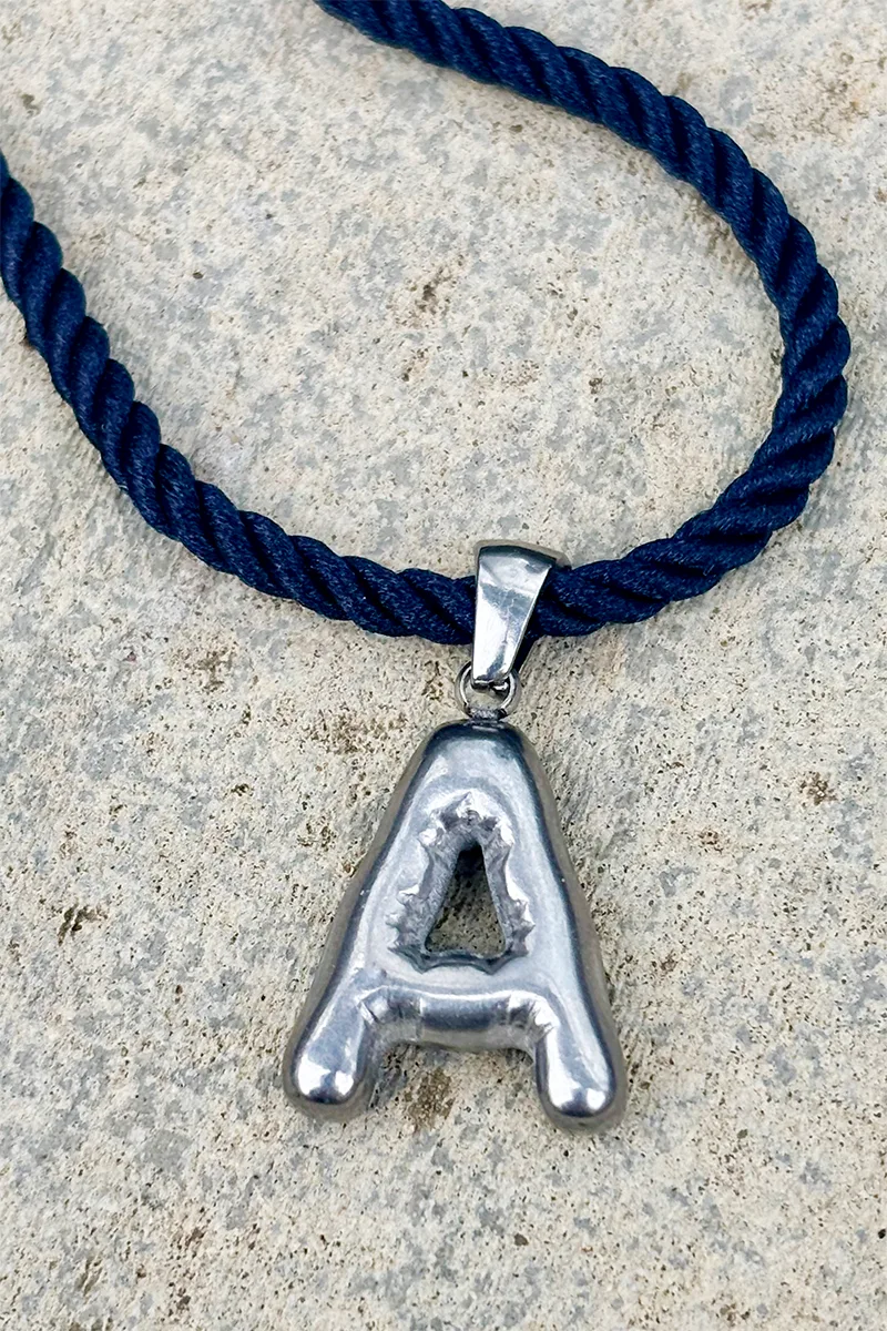 Initial On A String - Silver - Navy — Cord Necklace product view 2